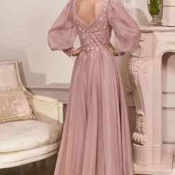 In Stock CD 0183 Size 18 Long Chiffon A Line Lace Mother Of Dress Sheer Long Sleeve Formal Gown Long Sleeve Dresses