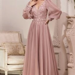 In Stock CD 0183 Size 12 Long Chiffon A Line Lace Mother Of Dress Sheer Long Sleeve Formal Gown Long Sleeve Dresses