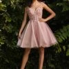 In Stock Corset Dresses CD 0188 Size 12 Short Shimmer Blush Fit & Flare Cocktail Dress Sheer Beaded V Neck Formal