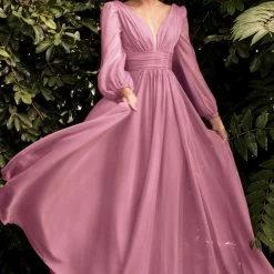 In Stock CD 0192 Size 8, 16 Long A Line Chiffon Long Sleeve Mother Of Dress Wedding Guest Gown