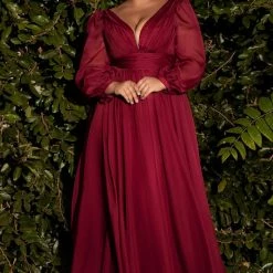 In Stock CD 0192 Size 8, 16 Long A Line Chiffon Long Sleeve Mother Of Dress Wedding Guest Gown