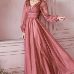 In Stock CD 0192 Size 8, 16 Long A Line Chiffon Long Sleeve Mother Of Dress Wedding Guest Gown