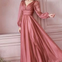 In Stock CD 0192 Size 10, 14 Long A Line Chiffon Long Sleeve Mother Of Dress Wedding Guest Gown Long Sleeve Dresses