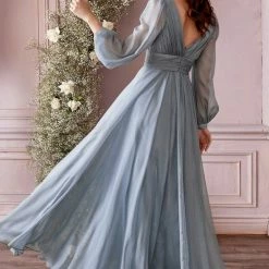 In Stock CD 0192 Size 8, 16 Long A Line Chiffon Long Sleeve Mother Of Dress Wedding Guest Gown