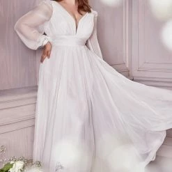 In Stock Long Sleeve Dresses CD 192 Size 14 Long Sleeve Chiffon A Line Destination Maternity Wedding Dress Bridal Gown