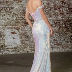 In Stock CD 158 Size 8 Long Off The Shoulder Fitted Sequin Formal Wrap Slit Prom Dress Evening Gown