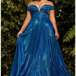 In Stock CD 210 Size 20 Off The Shoulder A Line Plus Size Formal Prom Dress Shimmer Gown Corset Ballgown Dresses