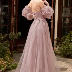 In Stock CD 962 Size 8 Long Shimmer Puff Sleeve 3D Lace Corset Formal Dress Mother Of Gown Corset Dresses