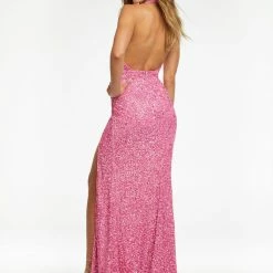 Ashleylauren Backless Dresses Ashley Lauren 11068 Black Prom Dress Evening Gown Sequins Halter Neckline Slit Backless