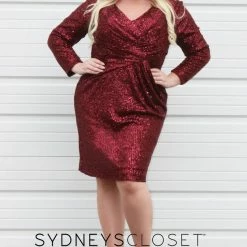 In Stock Long Sleeve Dresses Sydneys Closet CE 2004 Size 16 Short Sequin Cocktail Dress Long Sleeve Plus Size Celebrations