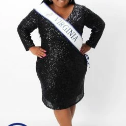 Sydneys Closet CE 2004 Short Sequin Cocktail Dress Long Sleeve Plus Size Celebrations Sequin Dresses