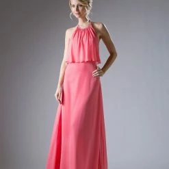 In Stock CD 130 Size 8 Long Chiffon Halter Formal Dress Draped Bodice Bridesmaid Gown