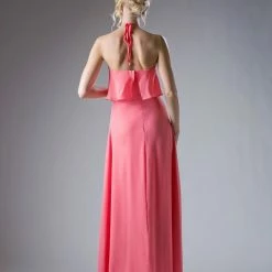 In Stock CD 130 Size 8 Long Chiffon Halter Formal Dress Draped Bodice Bridesmaid Gown