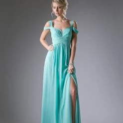 In Stock CD 518 Size 16 Long A Line Off The Shoulder Formal Dress Slit Bridesmaids Mother Of Gown