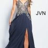 In Stock Jovani JVN 55885 Navy Size 6 V Neckline Flow Prom Dress Pageant Gown With Slit Ballgown Dresses