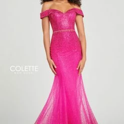 In Stock Mermaid Dresses COLETTE 12048 Size 12 Long Glitter Mermaid Dress Off The Shoulder Pageant Prom