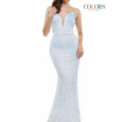 Colors Dress 2459 Long Sequin Backless Prom Dress Formal Pageant Gown Crystal Strap Backless Dresses