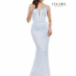 In Stock Colors Dress 2459 Size 12 Long Sequin Backless Prom Dress Formal Pageant Gown Crystal Strap Backless Dresses