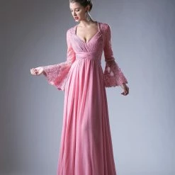 In Stock CD 774 Size 10 A Line Chiffon Sheer Lace Long Bell Sleeve Mother Of Dress Formal Gown Long Sleeve Dresses