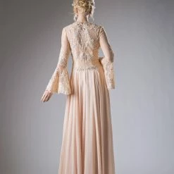 In Stock CD 774 Size 10 A Line Chiffon Sheer Lace Long Bell Sleeve Mother Of Dress Formal Gown Long Sleeve Dresses