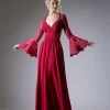 In Stock CD 774 Size 10 A Line Chiffon Sheer Lace Long Bell Sleeve Mother Of Dress Formal Gown