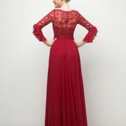 In Stock Long Sleeve Dresses CD 781 Size 10 Long Sheer Lace Sleeve Mother Of Formal Dress Chiffon Wedding Guest