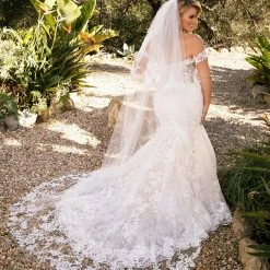 In Stock Mermaid Dresses Casablanca Bridal 2376 KARINA Fit And Flare Wedding Dress Bridal Gown Size 14 Lace Off The Shoulder