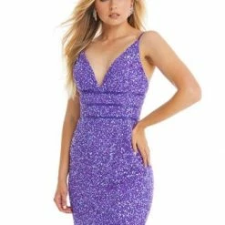 Ashleylauren Sequin Dresses Ashley Lauren 4407 Black Cocktail Dress Sequins V Neckline Homecoming Dress