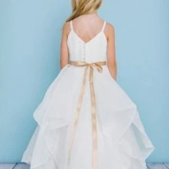 Rosebuds 5132 Long Layer Ruffle Flower Girl Dress V Neck First Communion