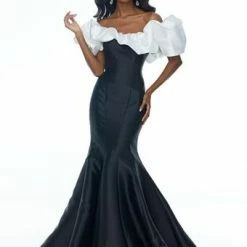 Ashleylauren Ashley Lauren 11057 Off The Shoulder Mikado Prom Dress With Oversized Ruffles
