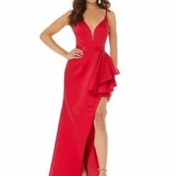 Ashleylauren Ashley Lauren 1581 V Neckline Ruffle Waist Satin Prom Dress 32 Ashleylauren Ashley Lauren 1581 V Neckline Ruffle Waist Satin Prom Dress