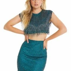 Ashleylauren Ashley Lauren 4397 Two Piece Fringe Short Cocktail Dress Homecoming Dress Sequin Dresses