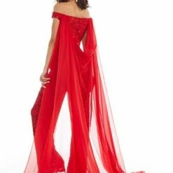 Ashleylauren Ashley Lauren 1868 Flowy Chiffon Cape Pageant Wear Double Shoulder One Piece