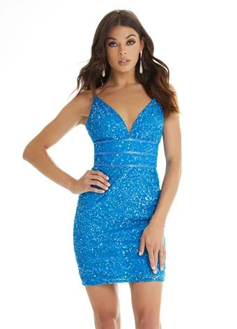 In Stock Ashley Lauren 4407 Iridescent Blue Cocktail Dress Sequins V Neckline Homecoming Dress Size 2, 8 3 In Stock Ashley Lauren 4407 Iridescent Blue Cocktail Dress Sequins V Neckline Homecoming Dress Size 2, 8
