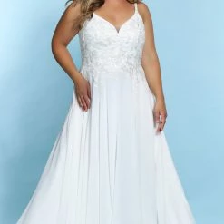 Bridal Sydney's Closet SC5247 Lace Bodice Plus Sized Wedding Dress Chiffon Skirt SC 5247 Stevie