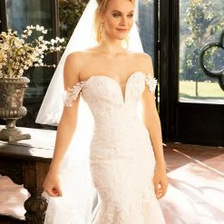 In Stock Mermaid Dresses Casablanca Bridal 2376 KARINA Fit And Flare Wedding Dress Bridal Gown Size 14 Lace Off The Shoulder