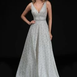 Nina Canacci 8185 Embellished A Line Prom Dress Evening Gown V Neckline Train