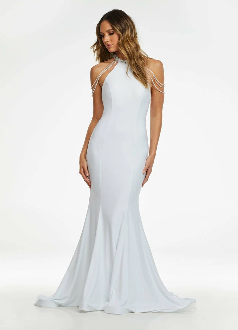 Ashleylauren Ashley Lauren 11170 High Neck Jersey Evening Gown With Beaded Shoulder Draping Mermaid Dresses 14 Ashleylauren Ashley Lauren 11170 High Neck Jersey Evening Gown With Beaded Shoulder Draping Mermaid Dresses