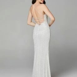 In Stock Primavera Couture 3638 Size 12 Ivory Floral Beaded Prom Dress Backless Formal Corset