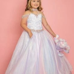 Sugar Kayne C103 Long Metallic Girls Pageant Dress Sequin Velvet Gown