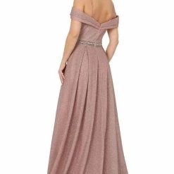 In Stock Long Shimmer Off The Shoulder Formal Evening Gown 4006 Size XL Rose Gold