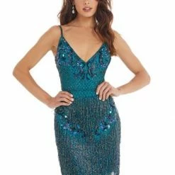 Ashleylauren Ashley Lauren 4261X Fitted Fringe Cocktail Dress Homecoming Dress Sequins Dress