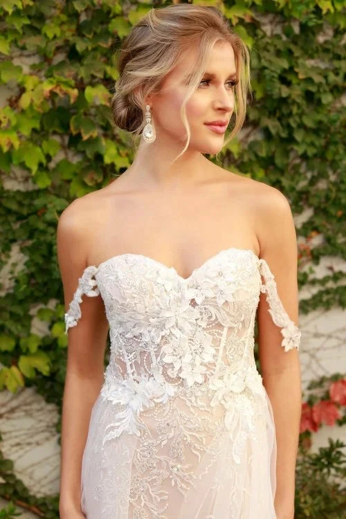 In Stock Nox Anabel E441 Size 4, 10, 14 Off The Shoulder Sheer Lace Wedding Dress Slit Overskirt Bridal Gown Boho 6 In Stock Nox Anabel E441 Size 4, 10, 14 Off The Shoulder Sheer Lace Wedding Dress Slit Overskirt Bridal Gown Boho