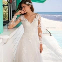 White One Bridal DIONNE Pronovias Wedding Dress Lace Long Sleeve A Line Gown Ballgown Dresses