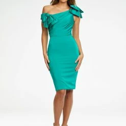 Ashleylauren Ashley Lauren 4494 Fitted Crepe Cocktail With Bow Details Knee Length