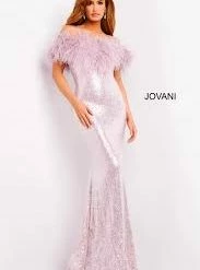 In Stock Jovani 06166 Size 12 Blue Long Fitted Sequin Formal Dress Feather Off The Shoulder Mermaid Mermaid Dresses