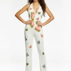 Ashleylauren Ashley Lauren 11179 Beaded Halter Butterfly Jumpsuit Backless Dresses