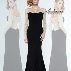 In Stock Milano Formals 1849 Black Size 00, 2 Prom Dress Pageant Gown Off The Shoulder