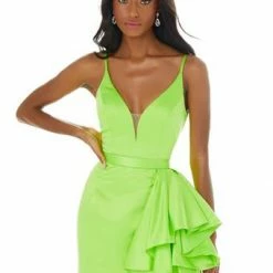 Ashleylauren Ashley Lauren 1581 V Neckline Ruffle Waist Satin Prom Dress 33 Ashleylauren Ashley Lauren 1581 V Neckline Ruffle Waist Satin Prom Dress