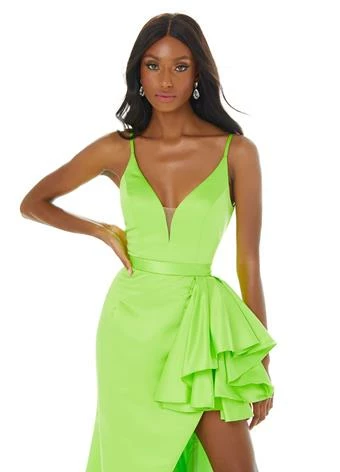 Ashleylauren Ashley Lauren 1581 V Neckline Ruffle Waist Satin Prom Dress 18 Ashleylauren Ashley Lauren 1581 V Neckline Ruffle Waist Satin Prom Dress